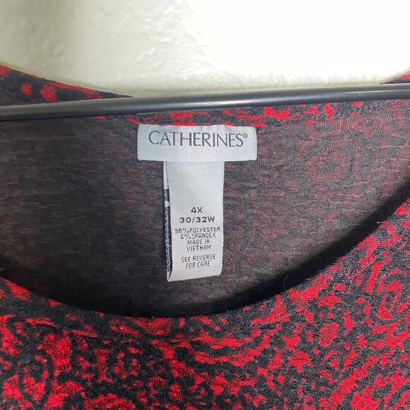 Catherines womens 3/4 sleeve red blouse top career artsy round neck office 4X - Picture 3 of 7